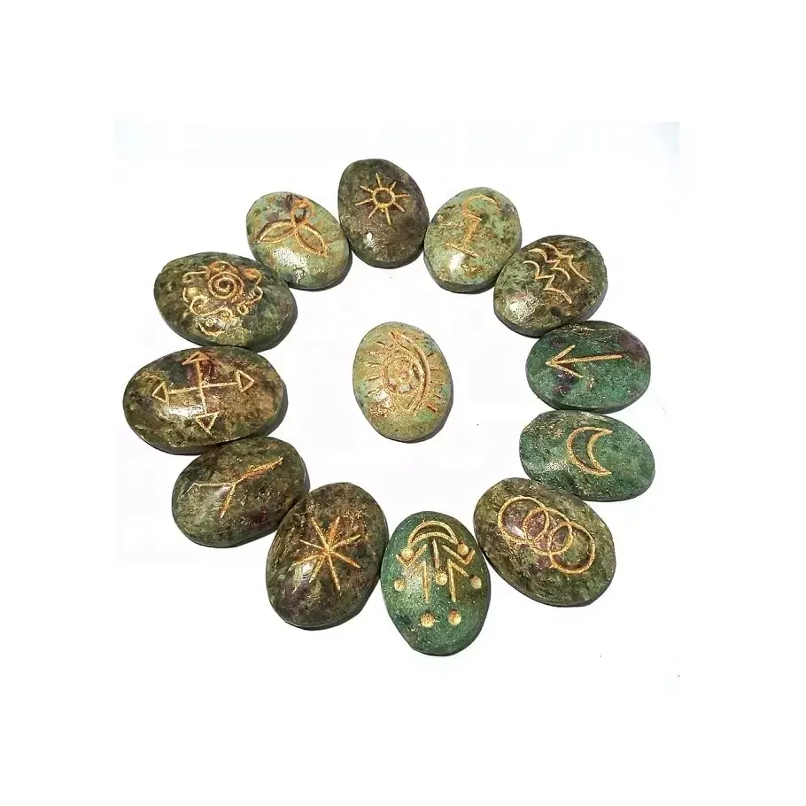 Karuna-piedra ovalada en forma de rubí Fuchsite, juego de 11 piezas de karuna, cristal curativo natural, Gema de Reiki, Karuna, venta al por mayor