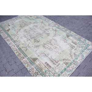 Tapis turc 5,1 x 8,9 pieds, grand tapis vintage, tapis persan vert bleu - Product Image 2