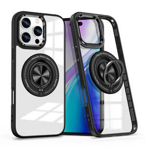 เคส iPhone 16 Pro 6.3 นิ้ว แบบวงแหวนแม่เหล็ก พร้อมขาตั้งหมุนได้ สีดำ - Product Image 1