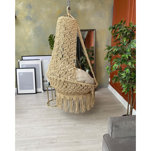 Silla Colgante de Macramé de Lujo para Exteriores, Hamaca de Algodón con Estructura Metálica para Jardín o Patio - Product Image 2