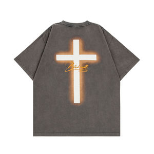 Vente en gros de t-shirts streetwear hip hop pour hommes lavés à la pierre à l'acide 100% coton T-shirt vintage surdimensionné avec logo personnalisé - Product Image 2