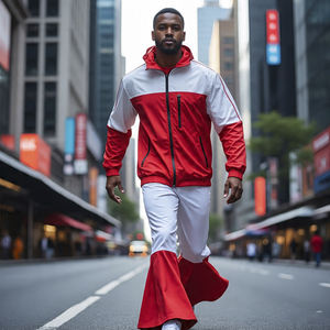 Conjunto de pantalones acampanados y chaqueta cortavientos personalizados para hombre, chándal ligero, traje de dos piezas para deportes al aire libre o ropa informal - Product Image 1