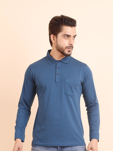 เสื้อยืดคอโปโลสำหรับผู้ชายผ้าฝ้าย100% แบบพรีเมี่ยม, เสื้อยืดแขนยาวแบบเต็มตัว (เบนซิน) พอดีตัว - Product Image 2