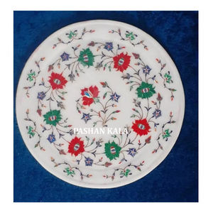 Grossiste indien et fabricant de plaque d'incrustation de marbre blanc de forme ronde pour la table à manger de thé et de café au prix le plus bas - Product Image 1