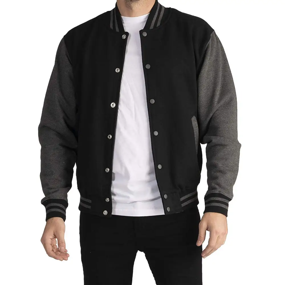 Fabricação Melhor Qualidade Confortável Fit Homens Varsity Jacket Preço De Fábrica Cor Sólida Homens Varsity Jacket