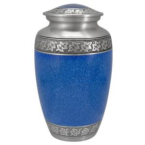 Urna Funeraria para Adultos de Plomo Azul con Doble Corazón y Hojas de la Paz, Opción de Corona Conmemorativa, Urnas de Aluminio para Cenizas Humanas - Product Image 5