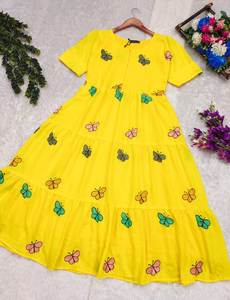 Perfect Summer Cotton Maxi <b>Dress</b> with Stylish Butterfly All Over Party Ready Sun Protection & Moisture Wicking - Product Image 4