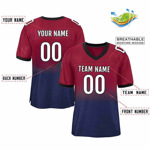 เสื้อฟุตบอลอเมริกันสำหรับทุกเพศเสื้อสั้นสีแดงปักโลโก้พิมพ์ซับลิเมชันกำหนดสีเองชื่อทีม - Product Image 5