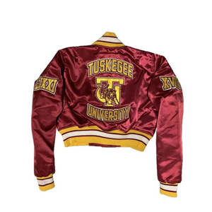 À la mode femmes culture Satin Varsity Bomber veste respirant toile tricoté traité bouton poche Design couleur unie Nylon - Product Image 2