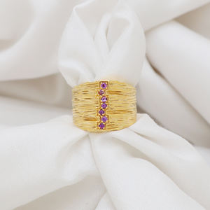 แหวนพลอยอเมทิสต์เงินสเตอร์ลิงชุบทอง18K สำหรับ925วันครบรอบและงานแต่งงานที่ทันสมัย - Product Image 2