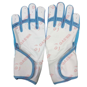 Gants de frappeur en cuir à manchette longue blanc et bleu de conception personnalisée gants de frappeur de baseball de tailles adultes et jeunes professionnels - Product Image 2