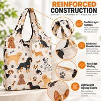 Sac de courses pliable en polyester imprimé, motif chien, résistant, vente en gros OEM, sac de shopping Ripstop, directement de l'usine