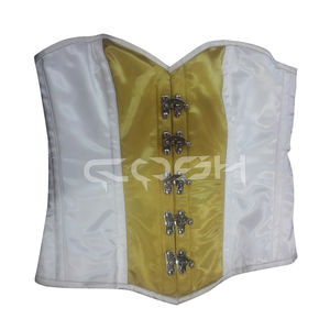 Wholesale Price Sexy Party Wear Satin Overbust Corset in Yellow & White - Product Image 6