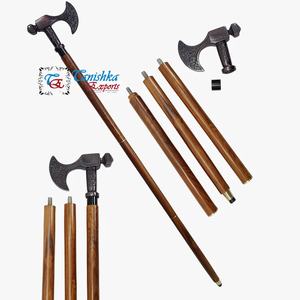 Bastón de Aluminio con Empuñadura de Cabeza Vikinga, Acabado Negro Antiguo, Estilo Victoriano, Bastón de Madera Plegable de 3 Secciones - Product Image 3