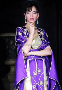 Malasyian Women Style Purple <b>Kaftan</b> With White Embroidery and Latest Sleeve Design - Product Image 2