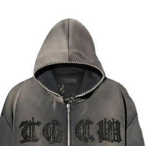 Sweat à capuche d'hiver brodé de meilleure qualité pour hommes avec strass personnalisés 100% coton Design solide doublé col à capuche séchage rapide - Product Image 5