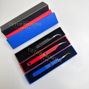 Pince à épiler GETUP BROSONS IMPEX en acier inoxydable avec pointe rouge/bleue/noire, acrylique, anti-magnétique, anti-statique, préhension fine et parfaite - Product Image 3