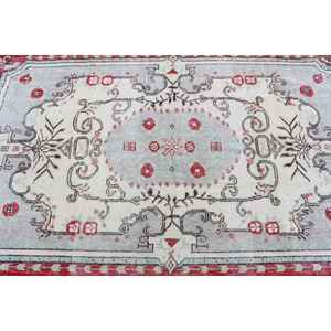 Alfombra Vintage, Alfombra Turca de 3.9x6.5 pies, Alfombra de Lana con Diseño Floral Rojo y Gris - Product Image 5