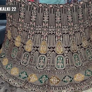 Rajwadi Modern Maroon Rani Velvet Lehenga Set Heavy Jarkan Cut Paste Work Double Can Choli 1,2 M 2,5 M Border Dupatta para fiestas - Product Image 3