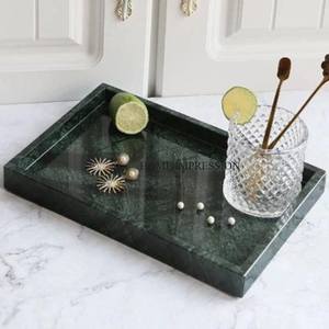 Plateau de service alimentaire en marbre pour la décoration de tables de mariage et d'événements, avec poignées en aluminium, forme et taille personnalisées, non toxique, moderne - Product Image 3