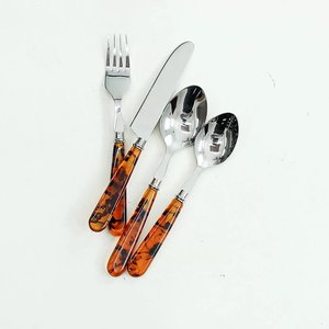 Trending Metal Silver Flatware Set in <b>Tortoise</b> Shell Acrylic Handle for <b>Home</b> and Wedding Dinnerware Eating Cutlery Sets - Product Image 1