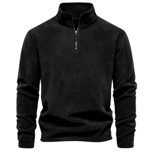 Automne hiver hommes pull laine d'agneau demi col haut fermeture éclair couleur unie brodé décontracté quotidien sweat pull chaud - Product Image 3