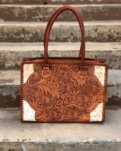 Sacs fourre-tout vintage bohèmes western en cuir véritable 100% légers et de haute qualité, en cuir de vachette avec motifs floraux gravés - Product Image 1