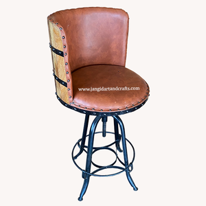 Tabouret de bar industriel en bois massif et métal, pieds en métal et assise en bois, chaise de bar pour restaurant, jardin, café, mobilier de bar - Product Image 5