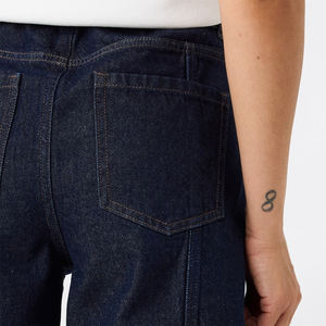 Straps Stretchy Denim <b>Shorts</b> For Women's Belt Loop Wide Leg Loose Fit Navy Blue Color Outdoor Fashionable <b>Jean</b> <b>Shorts</b> - Product Image 6