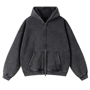 Hip Hop Distressed Acid Wash Zip up Hoodie Distressed Zip up Hoodie Sweatshirt Vintage Wash Full-zip Hoodies With Custom logo - Product Image 1