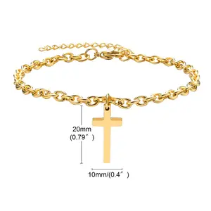 Tarnish Free Gold Dangle Cross Bracelet For Men Stainless Steel Cross Pendant Cable Chain Bracelet Mens Christian Bracelets