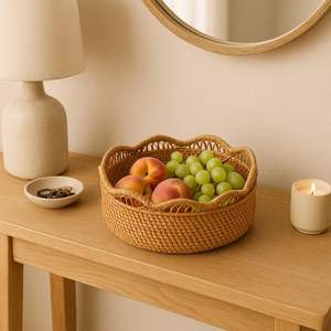 Bandeja de desayuno y almacenamiento de ratán tejida a mano organizador bohemio para cocina baño sala de estar o exhibición de regalo - Product Image 3