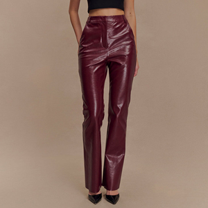 Pantalons en cuir décontractés respirants sur mesure OEM pour femmes, taille mi-haute, devant plat, qualité supérieure, vêtements de rue fabriqués au Pakistan - Product Image 4