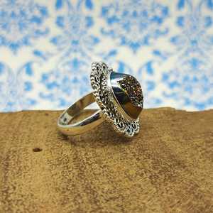 Chunky 925 Sterling Silver Titane Druze Multi Gemstone Ring Handmade Fantaisie Silver Jewelry Parties Anniversaires Moissanite - Product Image 2