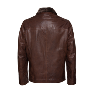 Vente en gros Logo personnalisé col en fourrure Vestes en cuir pour hommes à manches longues Veste en cuir col en fourrure Veste en cuir - Product Image 3