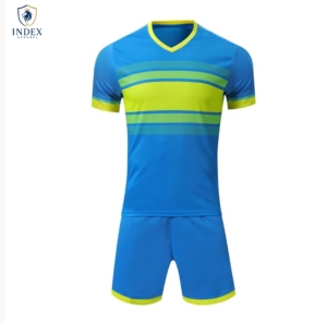 INDEX APPAREL Conjunto de Camiseta de Fútbol para Hombre con Cuello en V, Rayas Azules y Amarillas, Secado Rápido, Manga Corta, Uniforme Deportivo para Fútbol, Todas las Temporadas - Product Image 1