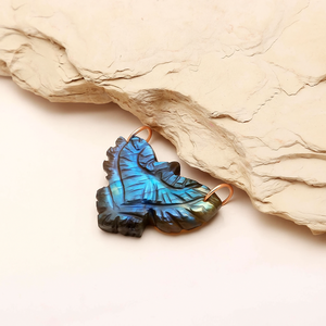 Hand-Carved Amazonite Wing Pendant Gemstone with Double Loop, Leaf Design, 35mm Statement Jewelry for Women - Product Image 4