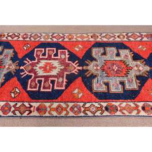 Turkish 3.1x11.5 ft Rug, <b>Runner</b> Vintage Rug, <b>Red</b> Abstract Wool Rug - Product Image 4