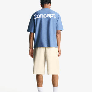 กางเกงขาสั้นลำลองแนวสตรีทพิมพ์ลายพัฟผ้าฝ้ายเฮฟวี่เวทของผู้ชายกางเกงผ้าเดนิมสำหรับผู้ชาย - Product Image 3