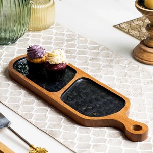 Chic plateau de service en bois noir double compartiment plateau de service apéritif Snack cuisine décor cadeau - Product Image 6