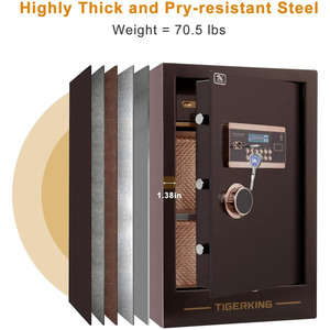 <span class=keywords><strong>TIGERKING</strong></span> Coffre-fort domestique robuste de 3,47 pieds cubes, serrure numérique + à combinaison, double alarme, boîte verrouillable intégrée, laiton antique - Product Image 6