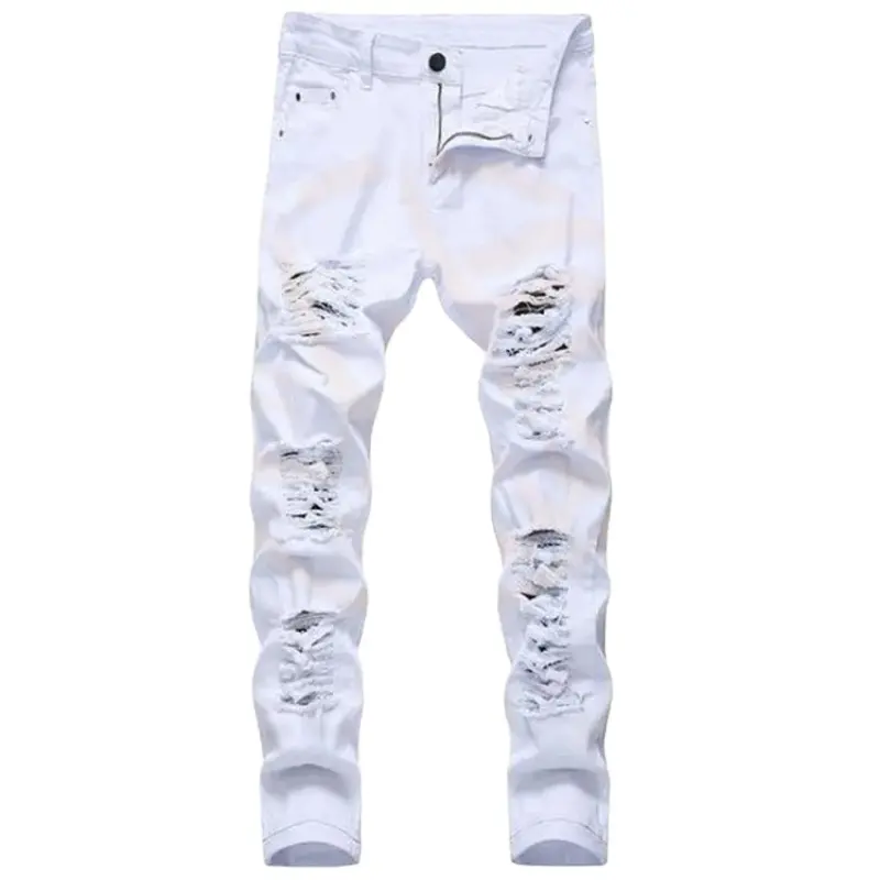 Venta caliente nuevo diseño blanco vestidor calle estilo fábrica de fabricación personalizada hombres pantalones de mezclilla