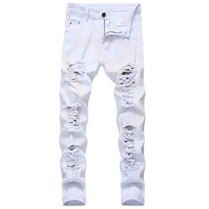 Sıcak satış yeni tasarım beyaz soyunma sokak tarzı fabrika üretim özelleştirilmiş erkekler Denim Jean pantolon