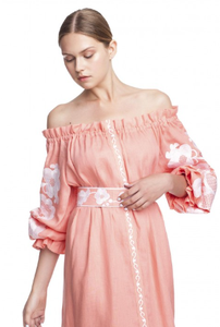 <b>Hot</b> Selling European Style Ukrainian Inspired Off-Shoulder Long Maxi 100% Cotton Floor-Length New Collection Embroidery Detail - Product Image 4