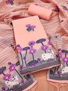 คอลเลกชันใหม่ออกแบบโดยนักออกแบบผ้าไหมแท้ที่มีการพิมพ์บล็อคและเย็บด้วยผ้าใบและสามารถแนบ lehenga choli สามารถขายออนไลน์ - Product Image 5