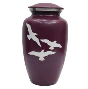 Going Home Birds Design Urnes de crémation pour adultes en aluminium avec bande d'étain et finition violette pour les cendres humaines. - Product Image 1