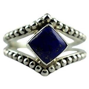 925 Sterling Silver Boho September Birthstone <b>Ring</b> <b>Lapis</b> <b>Lazuli</b> Natural Blue Cushion Shape Handmade Jewelry for Gift Licensed - Product Image 1