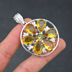 Designer Lab Créé Jaune Citrine Pendentif en Pierre Précieuse Plaqué Argent 925 Bijoux Faits à la Main Cadeau Parfait - Product Image 6