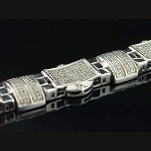 สร้อยข้อมือเพชรโมอิส4 CTW สีขาว14K หุ้มทอง Pave Link สร้อยข้อมือผู้ชาย8" - Product Image 3