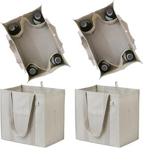 4 packs de grands sacs d'épicerie réutilisables, sac fourre-tout avec 4 poches et fond dur, porte-vin robuste-Beige - Product Image 2